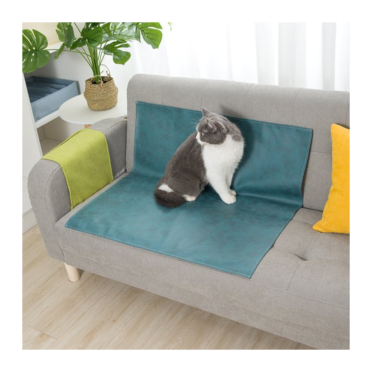 Wasserdichte und rutschfeste Haustiermatte für Katzen in Grau und Blau, kratzfeste Sofamatte aus Stoff - Bild 1