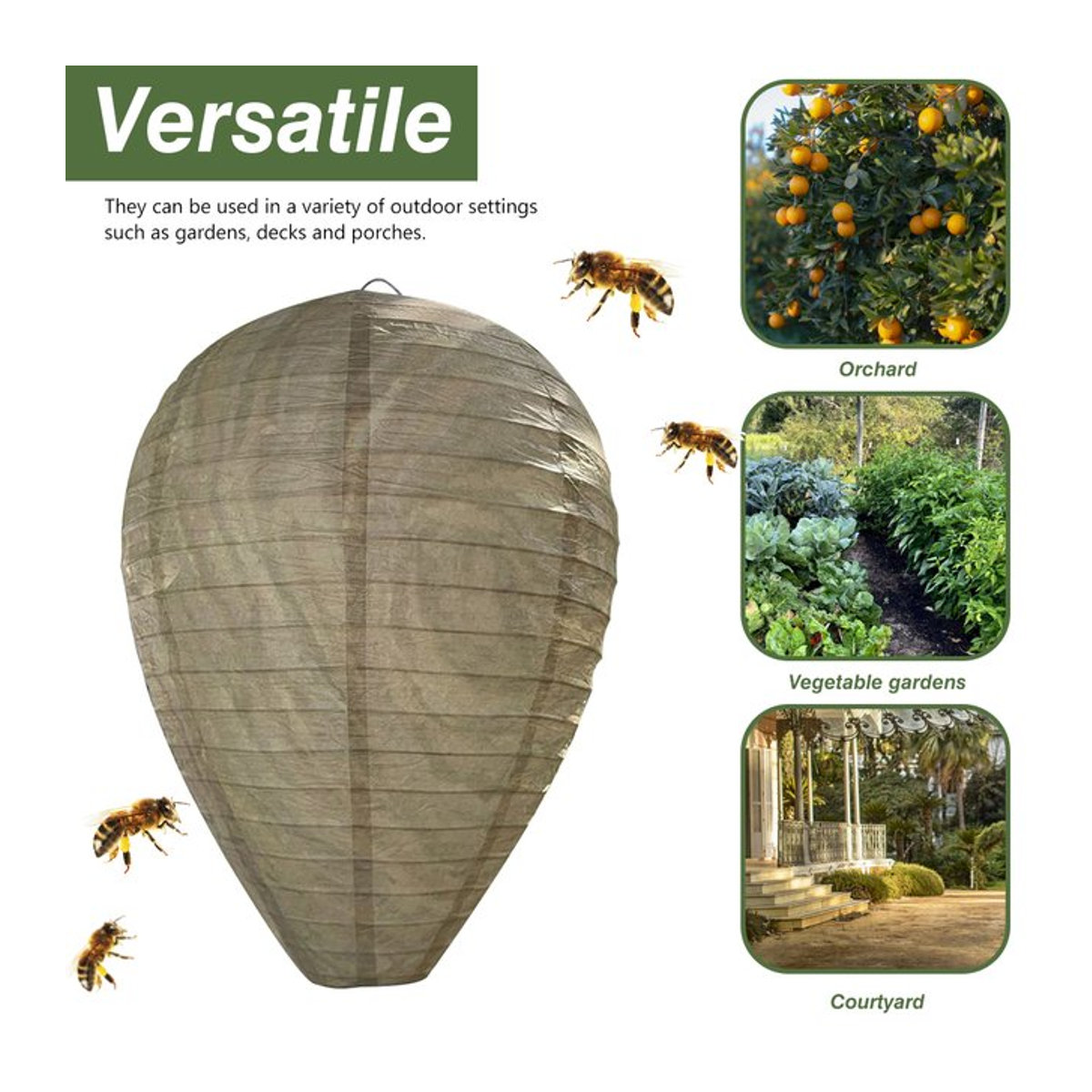 Wasserdichte und ungiftige Wespen-Abwehrfalle als künstliches Wespen-Nest zur Hornissenabwehr für Garten und Terrasse - Bild 1