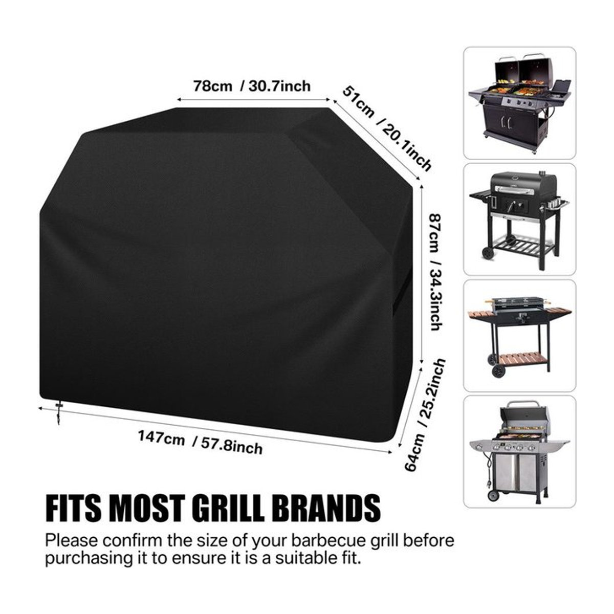Wasserdichte und UV-beständige Grillabdeckung von Binchi Garden in Schwarz für Gasgrills und Gartenmöbel - Bild 1