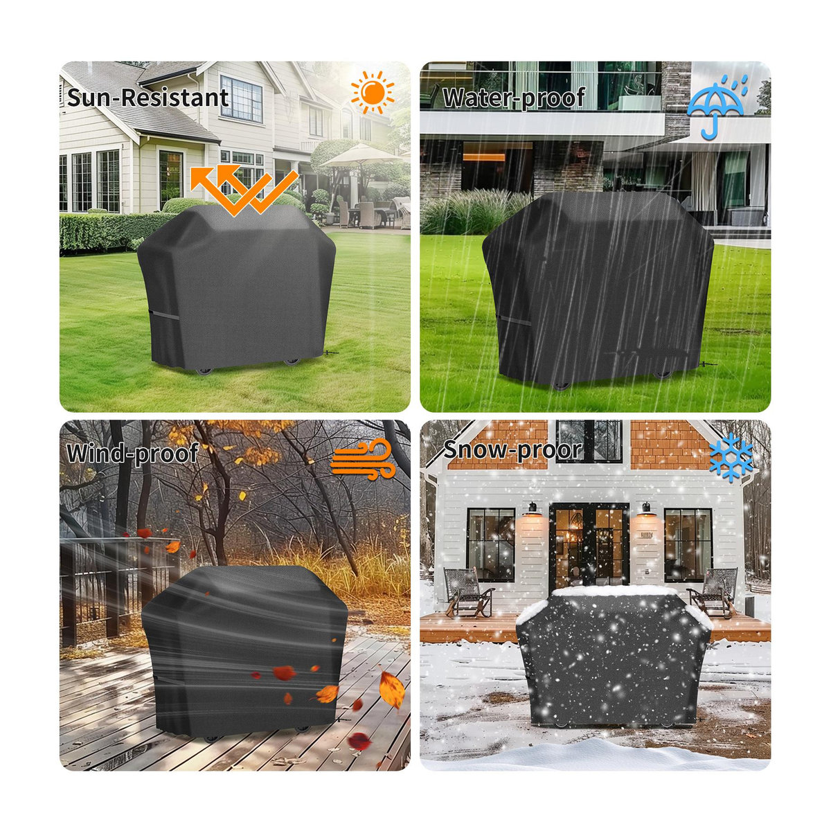 Wasserdichte und UV-beständige Grillabdeckung von Binchi Garden in Schwarz für Gasgrills und Gartenmöbel - Bild 3