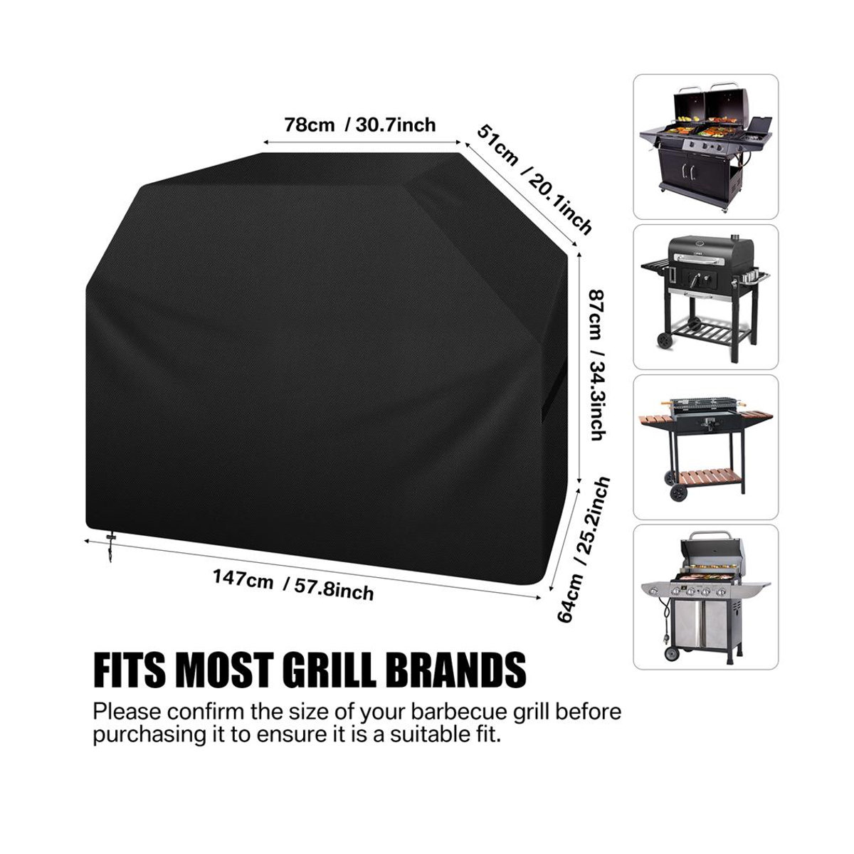 Wasserdichte und UV-beständige Grillabdeckung von Binchi Garden in Schwarz für Gasgrills und Gartenmöbel - Bild 4