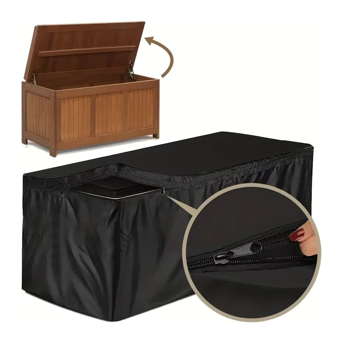 Wasserdichte und UV-beständige Terrassen-Deckbox-Abdeckung aus 210D Material in Schwarz oder Grau - Bild 3