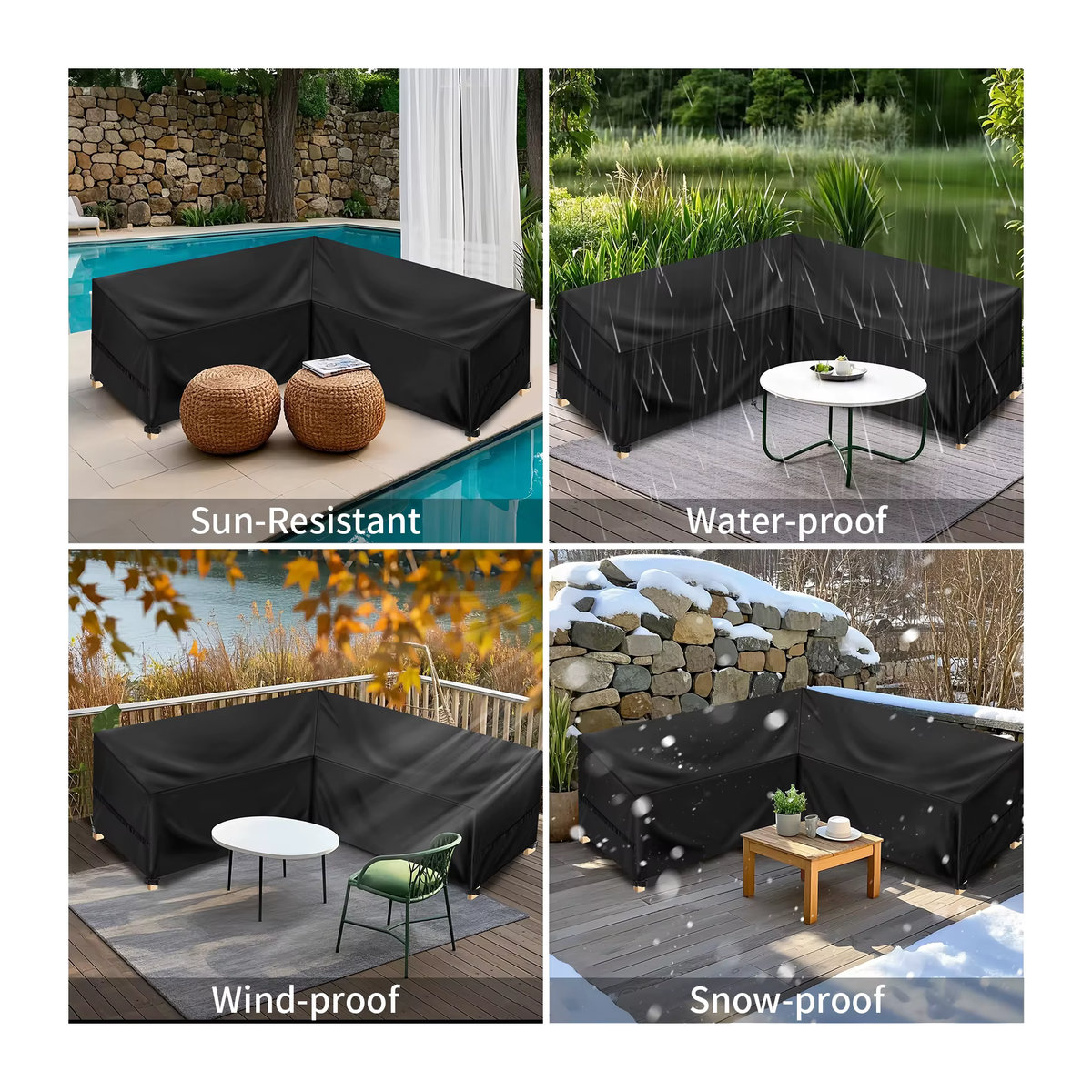 Wasserdichte und winddichte Gartenmöbelabdeckung aus 210D Oxford-Stoff mit UV-Schutz für deinen Gartentisch in Schwarz - Bild 6