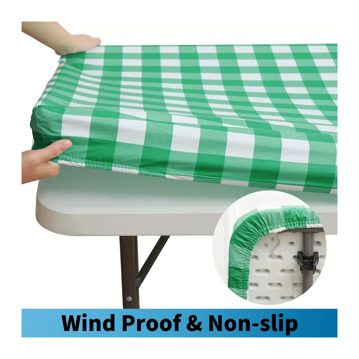 Wasserdichte Vinyl-Tischdecke mit Flanellrücken im Büffel-Check, elastisch und rutschfest, Grau/Grün - Bild 2