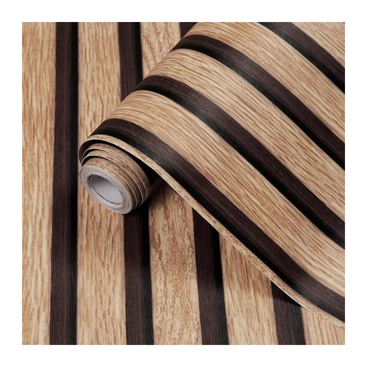 Wasserdichte Wandaufkleber mit Holzmaserung und Streifen-Design von ctzsoop in Braun, B/H: 100 x 45 cm - Bild 1
