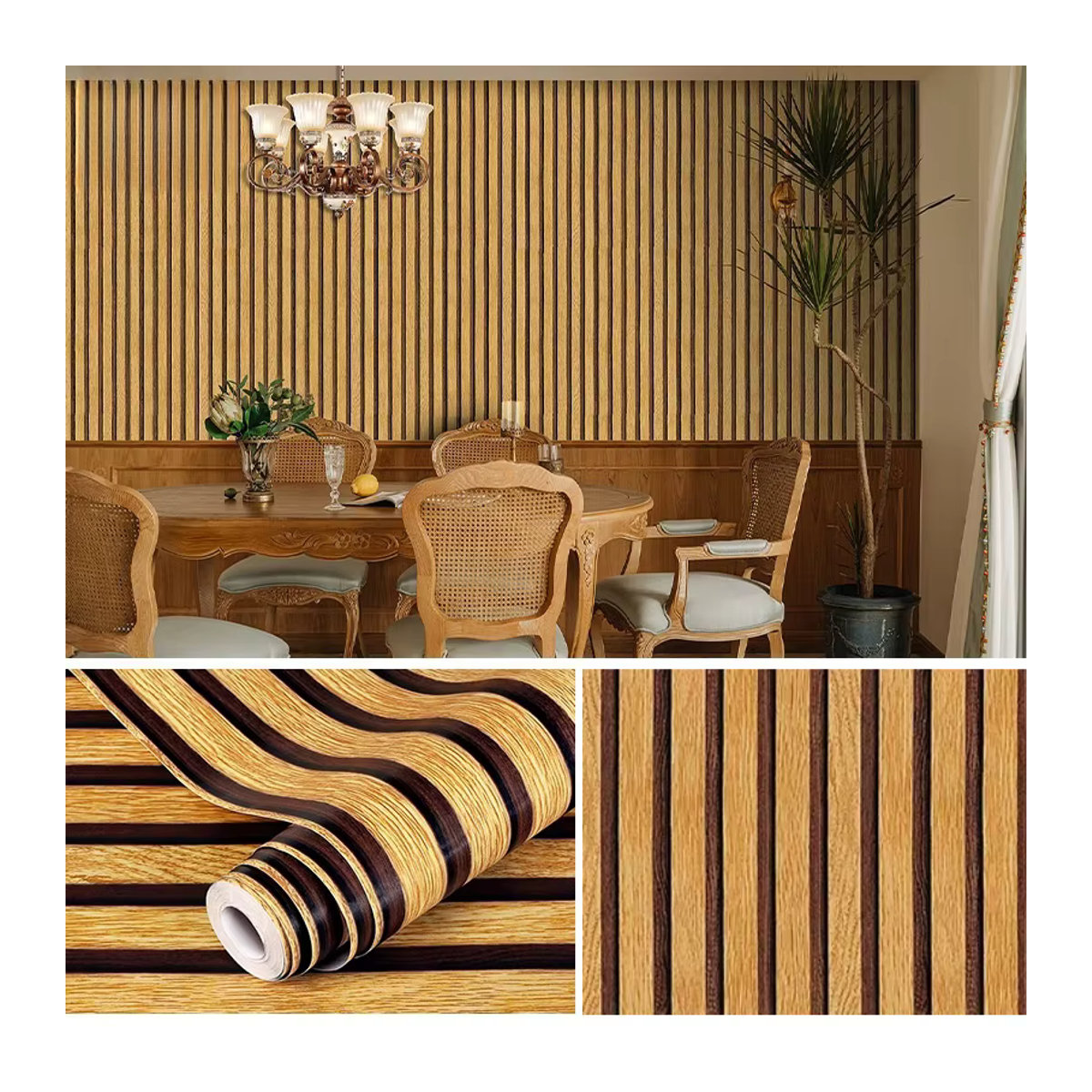 Wasserdichte Wandaufkleber mit Holzmaserung und Streifen-Design von ctzsoop in Braun, B/H: 100 x 45 cm - Bild 3