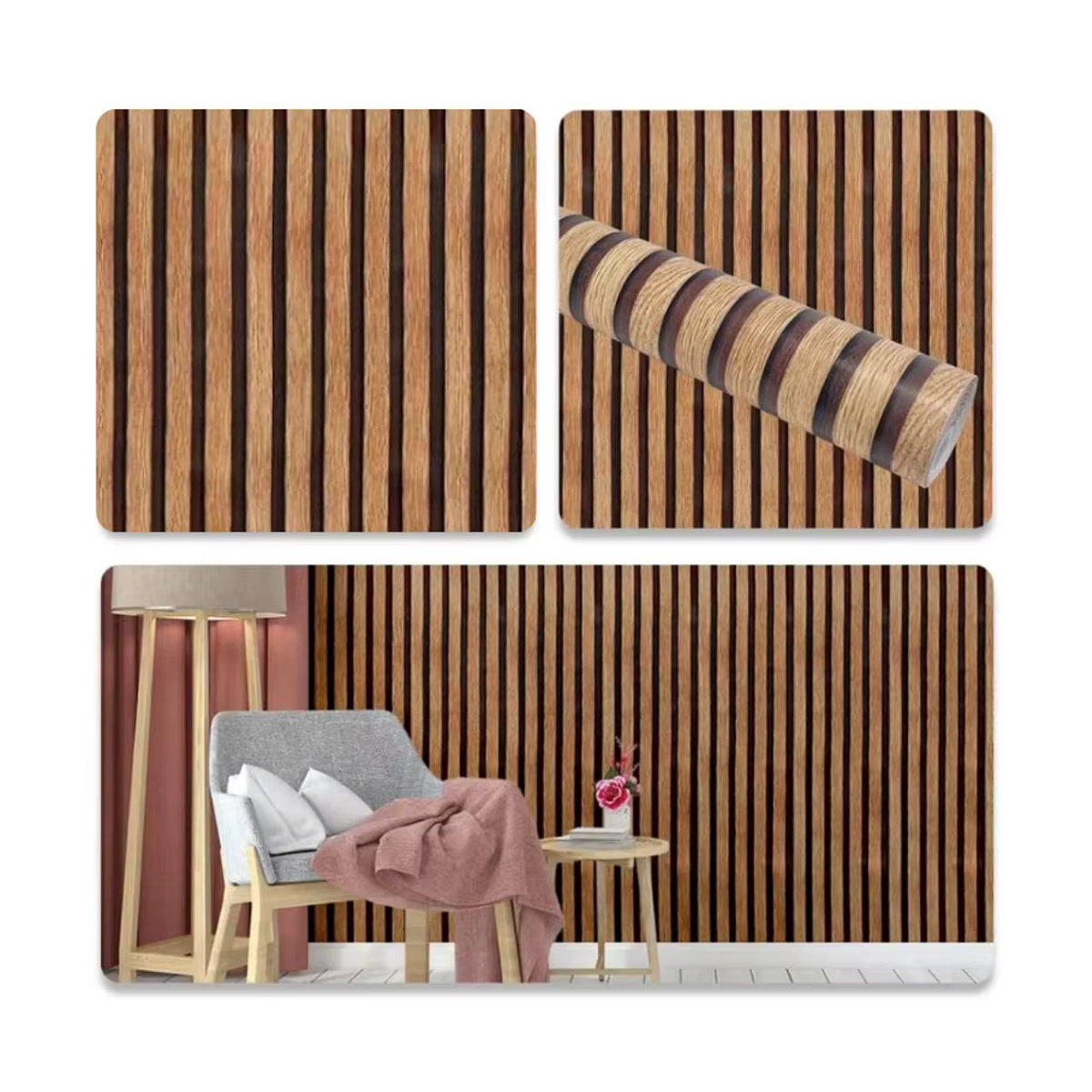 Wasserdichte Wandaufkleber mit Holzmaserung und Streifen-Design von ctzsoop in Braun, B/H: 100 x 45 cm - Bild 4