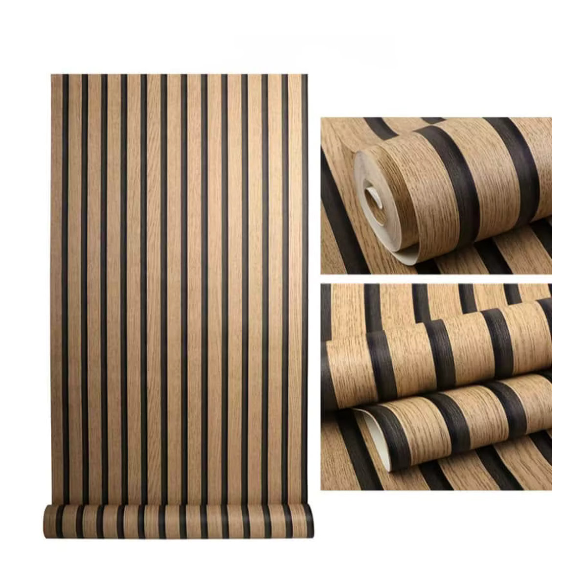 Wasserdichte Wandaufkleber mit Holzmaserung und Streifen-Design von ctzsoop in Braun, B/H: 100 x 45 cm - Bild 6