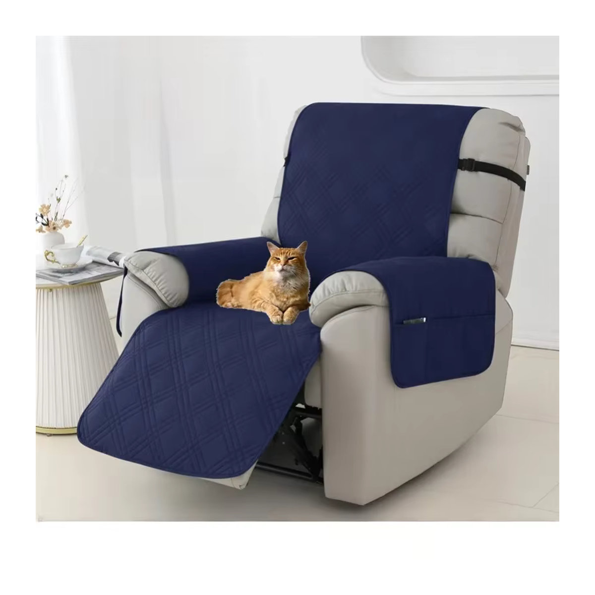 Wasserdichter 1-Sitzer Sesselbezug von Yupartex in Blau mit Anti-Rutsch-Funktion und elastischem Riemen zum Schutz deiner Couch - Bild 6