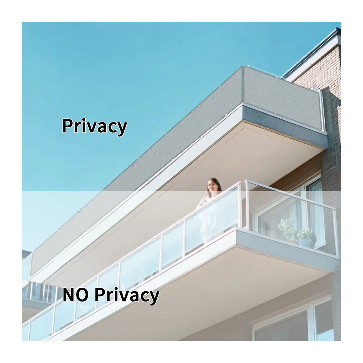 Wasserdichter Balkon-Sichtschutz und Sonnenschutznetz mit 95 % UV-Schutz in Beige oder Grau - Bild 2