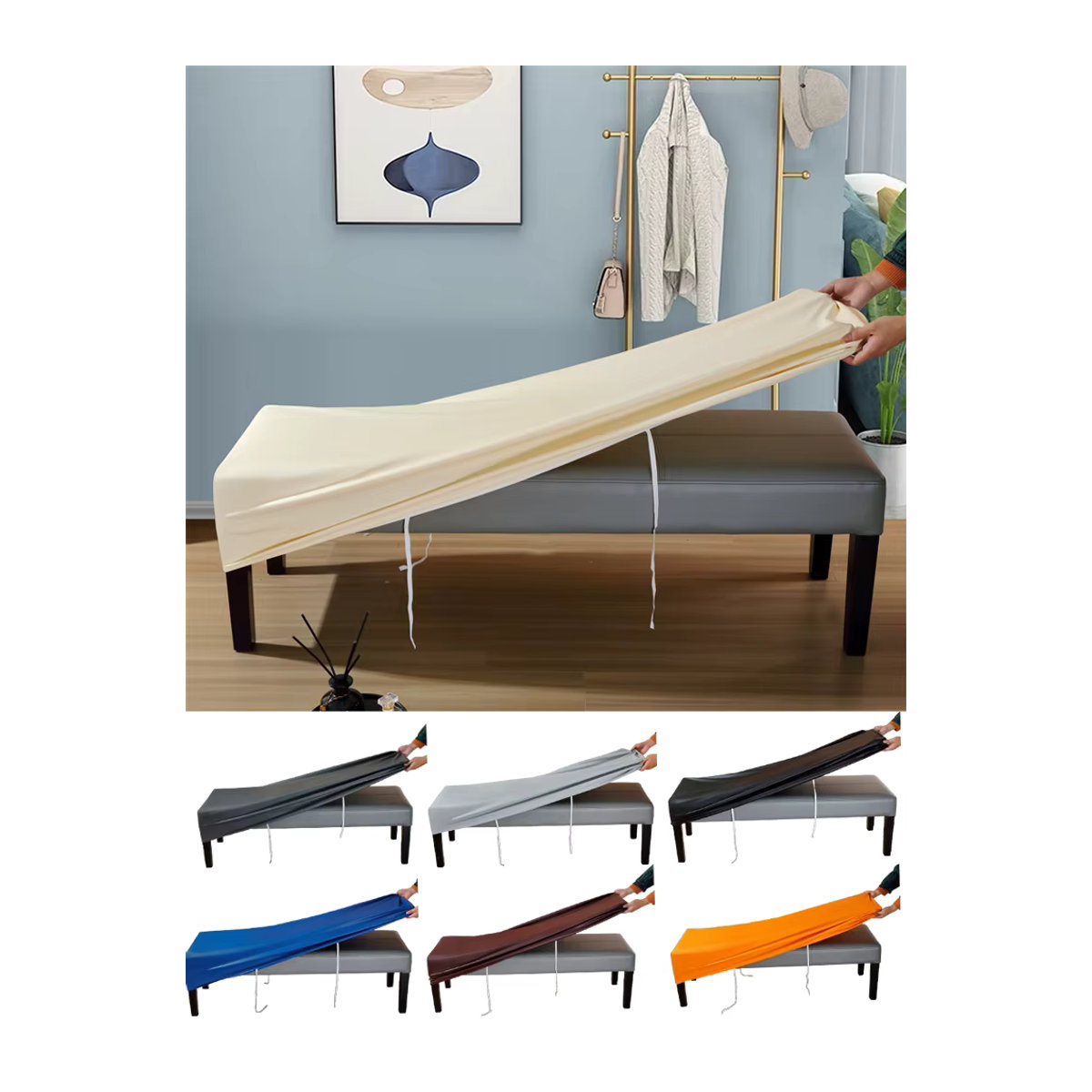 Wasserdichter Bankstuhlbezug aus PU-Leder von S-EMIGA in Beige als Möbelschutz und Schonbezug - Bild 6