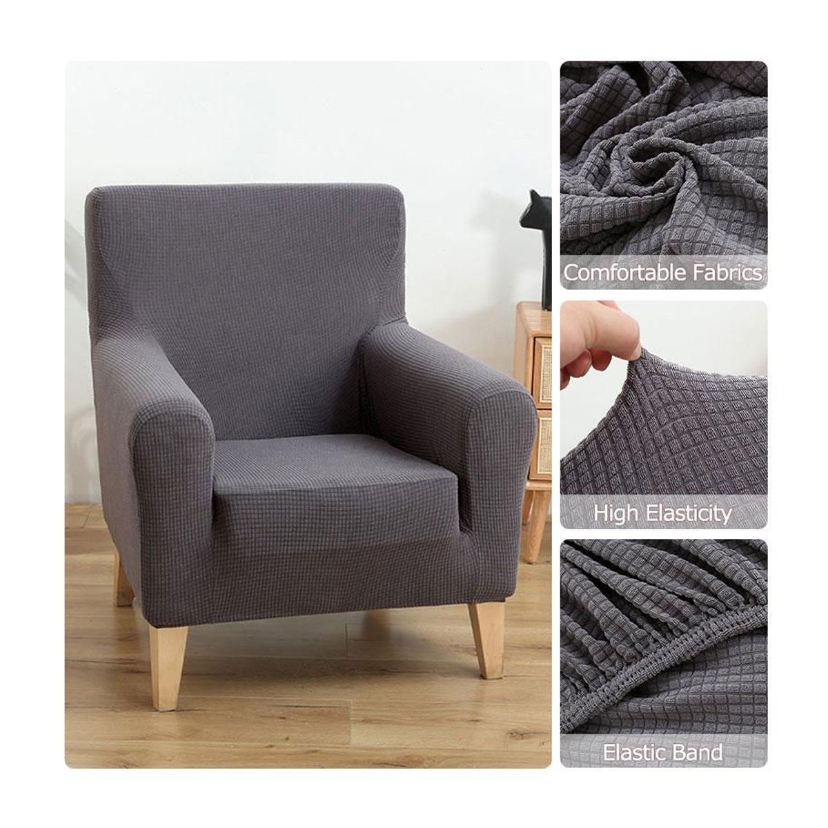 Wasserdichter Einzelsofabezug von A Family Of Home Textiles in Grau mit Karomuster, elastischer und rutschfester Sesselbezug für dein Wohnzimmer - Bild 6