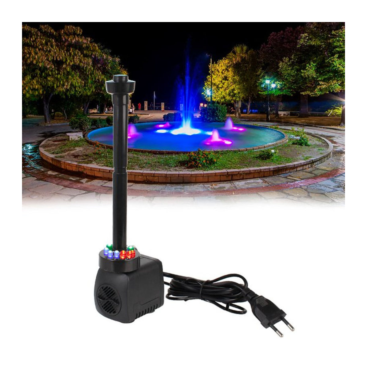 Wasserdichter Gartenaquariumbrunnen in Schwarz mit 12 LED-Lichtern und leiser Wasserpumpe (15 W) - Bild 1