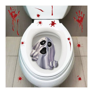 Wasserdichter Halloween Toilettenaufkleber Ghost Drill out in Weiß zur Badezimmer Dekoration