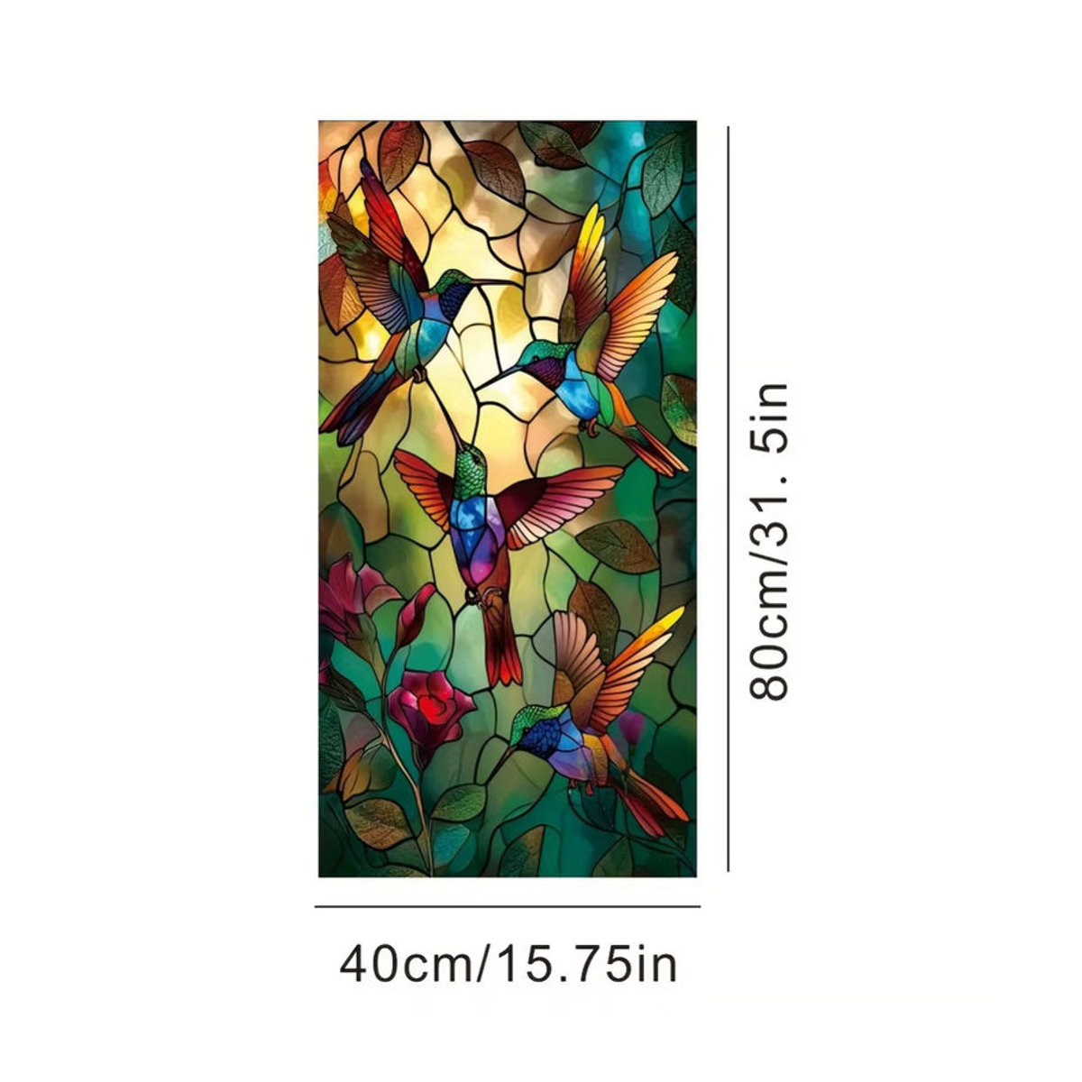 Wasserdichter Kolibri Fensterfolien Aufkleber mit floralem Design in Mehrfarbig, Elektrostatische Glasmalerei Dekoration für Privatsphäre - Bild 2
