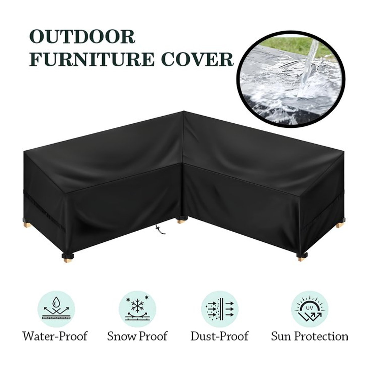 Wasserdichter L-förmiger Garten-Sofabezug für Terrassenmöbel in Schwarz, B/T/H: 260 x 210 x 87 cm - Bild 1