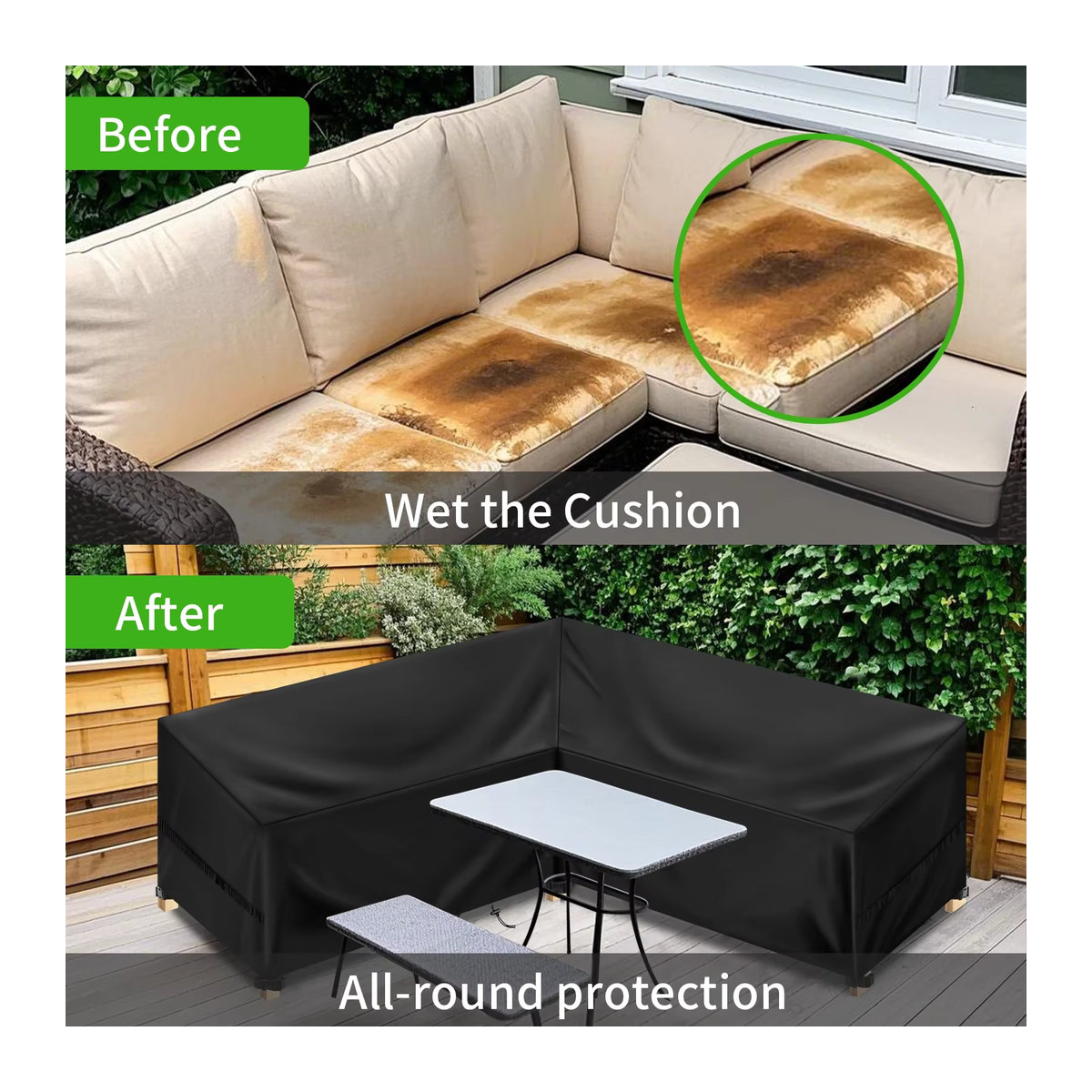 Wasserdichter L-förmiger Garten-Sofabezug für Terrassenmöbel in Schwarz, B/T/H: 260 x 210 x 87 cm - Bild 2