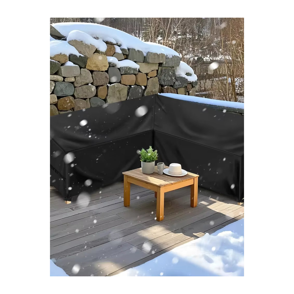 Wasserdichter L-förmiger Garten-Sofabezug für Terrassenmöbel in Schwarz, B/T/H: 260 x 210 x 87 cm - Bild 6