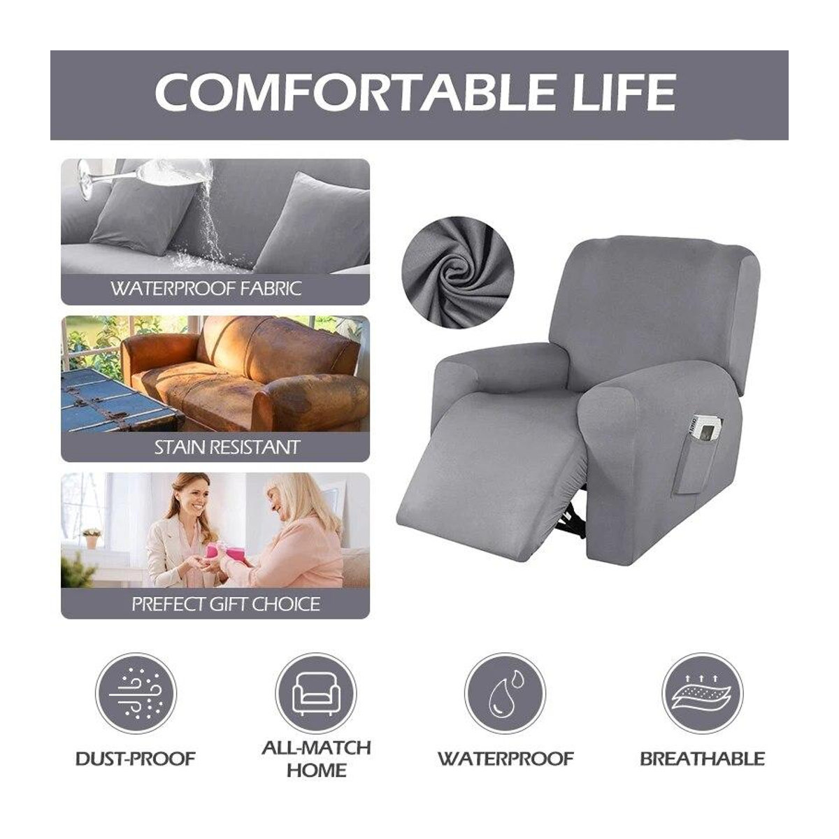 Wasserdichter Liegesofabezug von Your Warm Home für 1 Sitz, elastischer Relax-Sesselbezug in Grau - Bild 2
