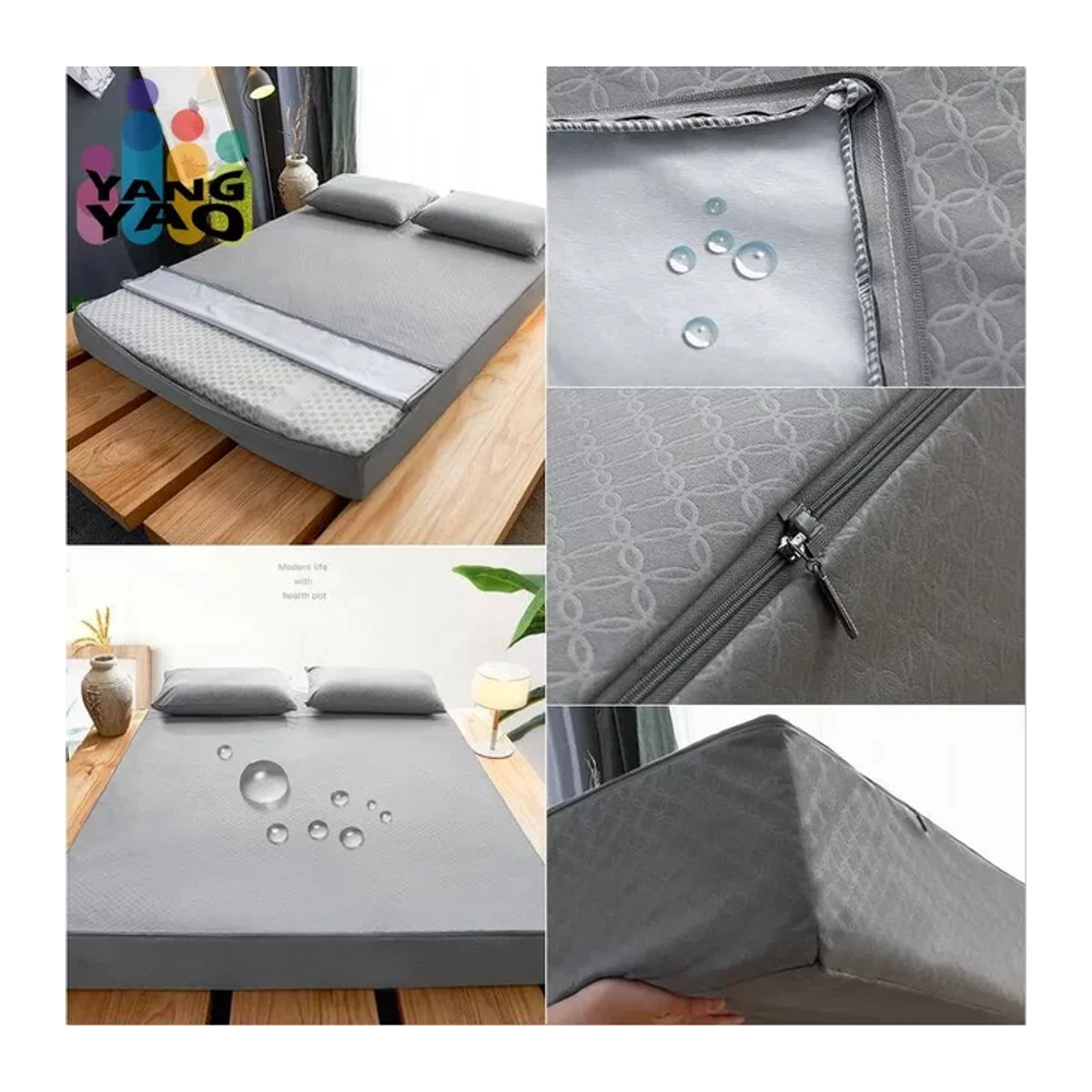 Wasserdichter Matratzenbezug mit Reißverschluss für Queen-Size-Steppbetten, sechsseitiger All-Inclusive-Tatami-Matratzenbezug als Spannbetttuch - Bild 1