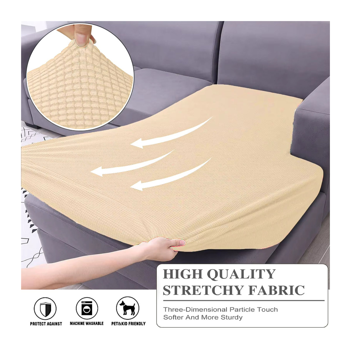 Wasserdichter Outdoor-Sofabezug von BRHUIXUE aus Stretch-Material mit rutschfestem Jacquard-Muster für deine Hofcouch in Blau oder Beige - Bild 3