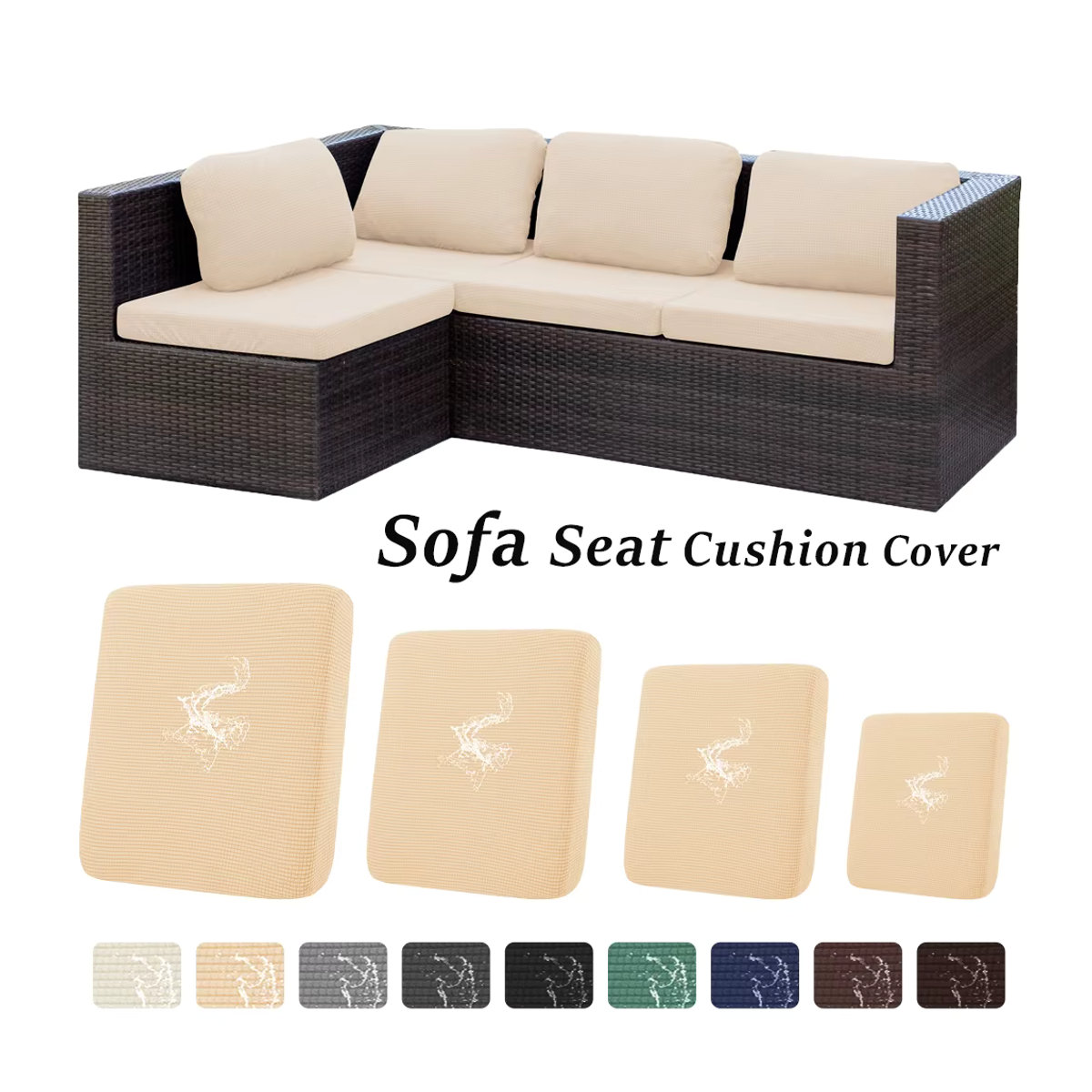 Wasserdichter Outdoor-Sofabezug von BRHUIXUE aus Stretch-Material mit rutschfestem Jacquard-Muster für deine Hofcouch in Blau oder Beige - Bild 5