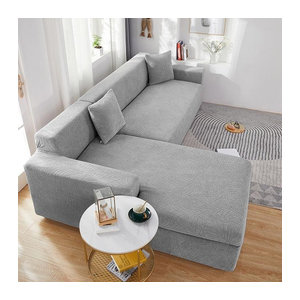 Wasserdichter Stretch-Jacquard-Spandex Sofabezug in L-Form für Ecksofas und Bänke, 2 Sitze, 145-185 cm, Lichtgrau