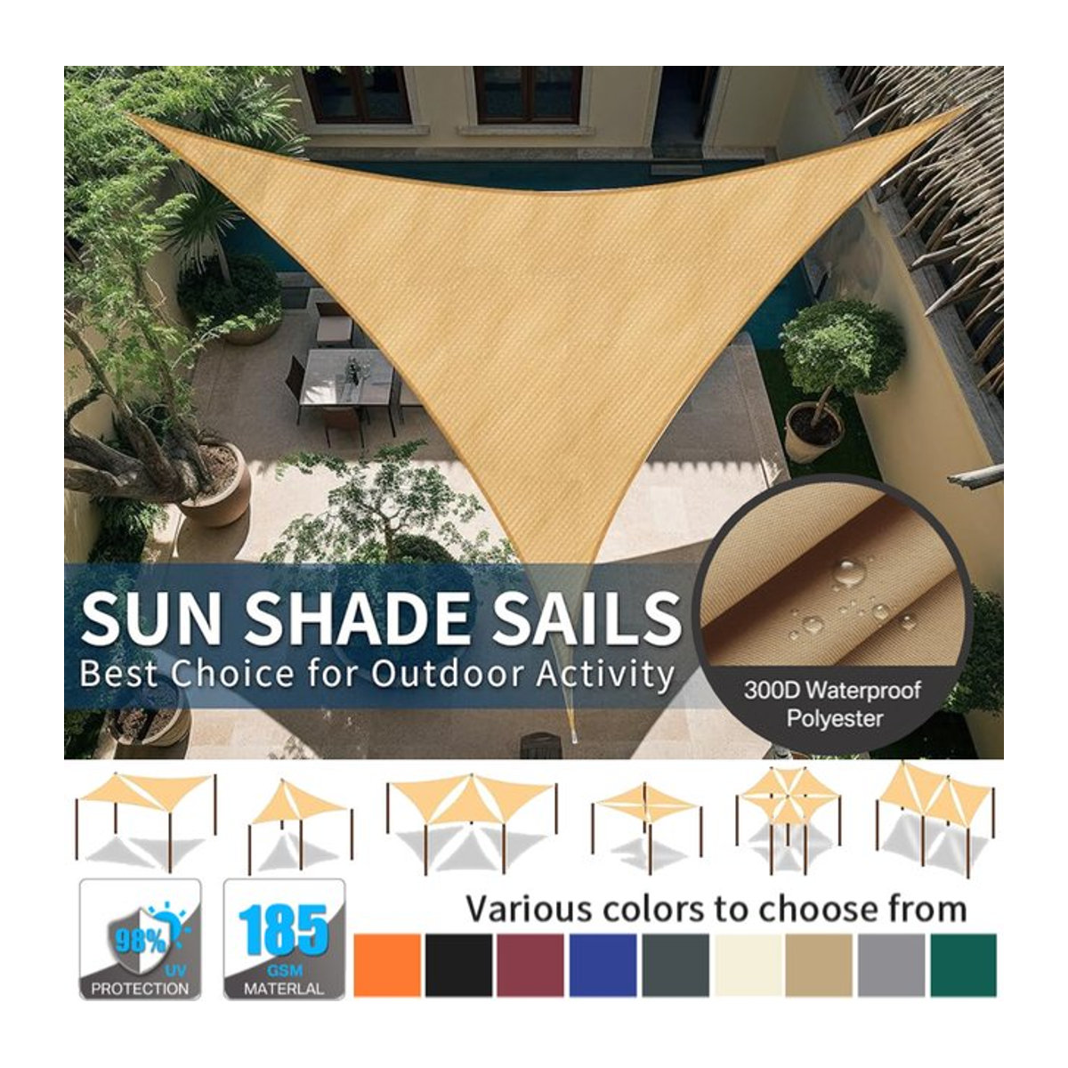 Wasserdichtes dreieckiges Sonnensegel als UV-blockierender Sonnenschutz für Garten, Pergola und Terrasse - Bild 1