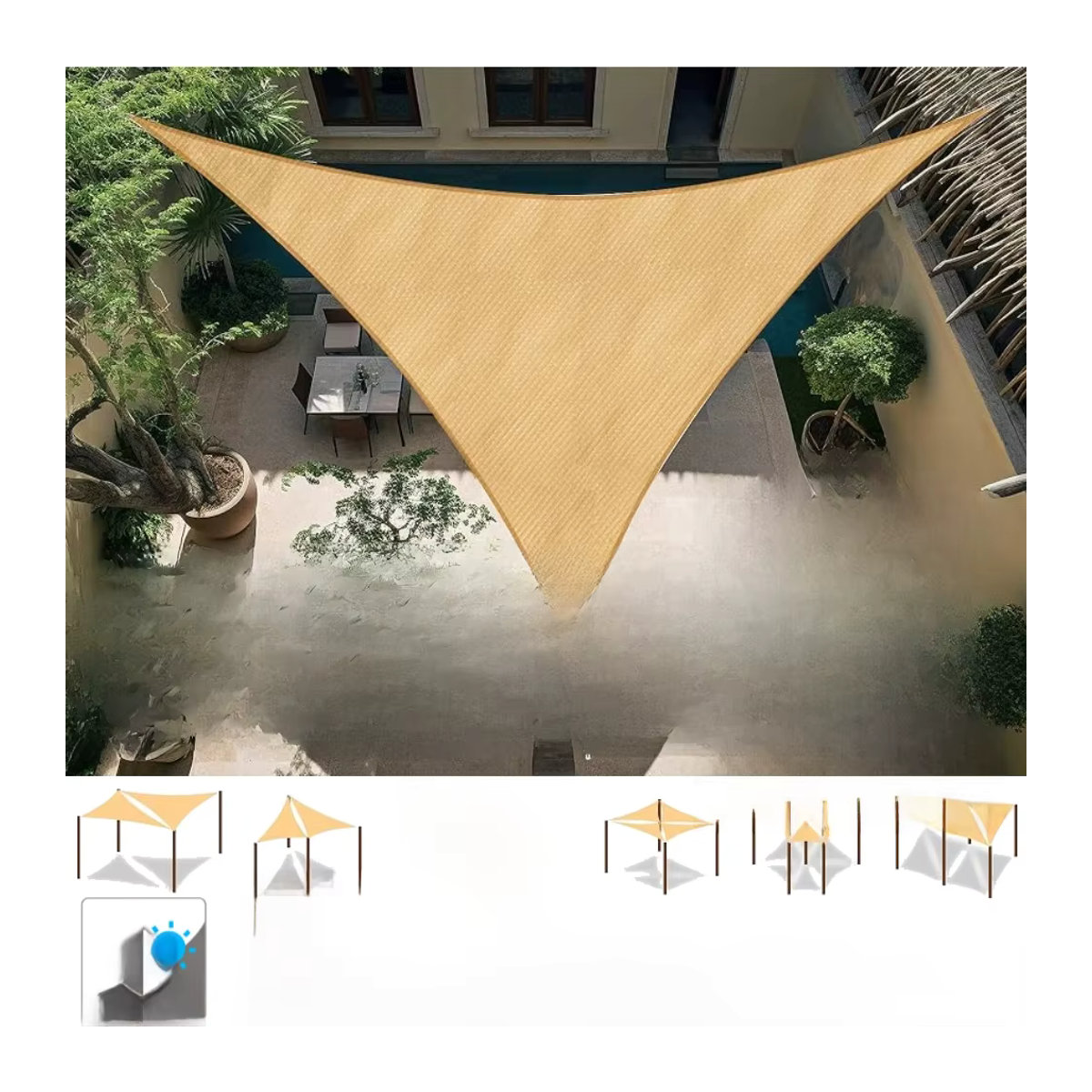 Wasserdichtes dreieckiges Sonnensegel als UV-blockierender Sonnenschutz für Garten, Pergola und Terrasse - Bild 6