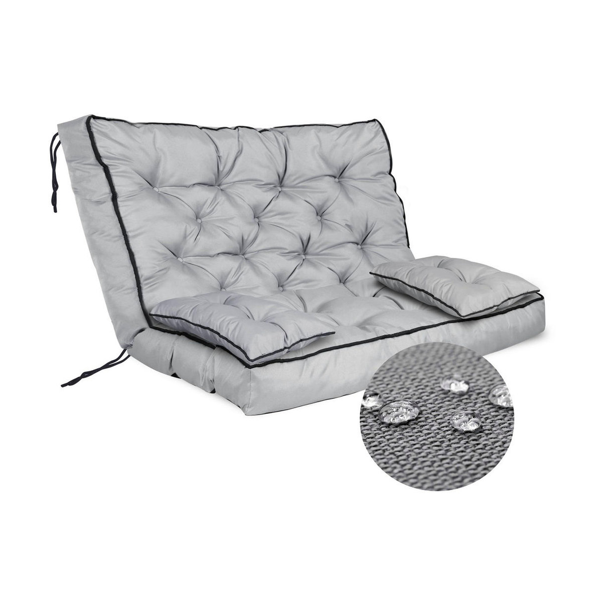Wasserdichtes Gartenkissen-Set für Bank und Schaukel mit hoher Rückenlehne und Paspelierung sowie XL-Zusatzkissen von AIOFACTORY OGROD in Grau aus Polyester - Bild 11