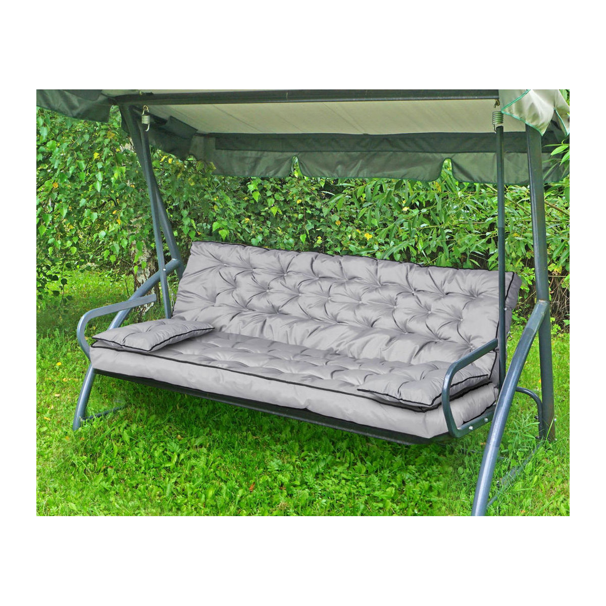 Wasserdichtes Gartenkissen-Set für Bank und Schaukel mit hoher Rückenlehne und Paspelierung sowie XL-Zusatzkissen von AIOFACTORY OGROD in Grau aus Polyester - Bild 12