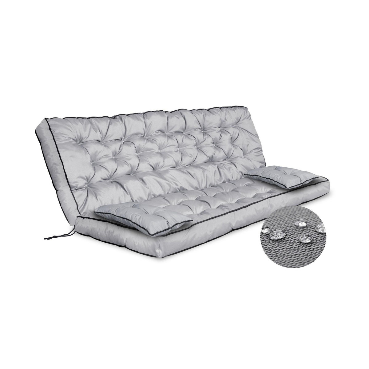 Wasserdichtes Gartenkissen-Set für Bank und Schaukel mit hoher Rückenlehne und Paspelierung sowie XL-Zusatzkissen von AIOFACTORY OGROD in Grau aus Polyester - Bild 3