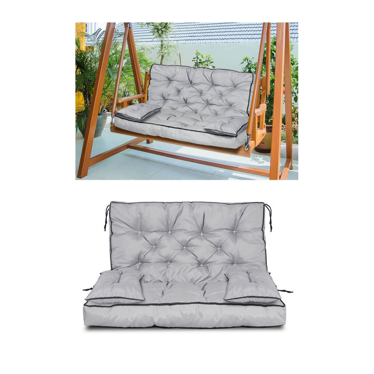 Wasserdichtes Gartenkissen-Set für Bank und Schaukel mit hoher Rückenlehne und Paspelierung sowie XL-Zusatzkissen von AIOFACTORY OGROD in Grau aus Polyester - Bild 4