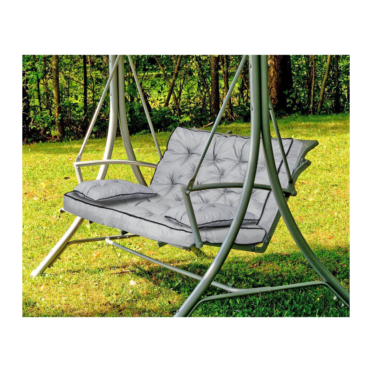 Wasserdichtes Gartenkissen-Set für Bank und Schaukel mit hoher Rückenlehne und Paspelierung sowie XL-Zusatzkissen von AIOFACTORY OGROD in Grau aus Polyester - Bild 5