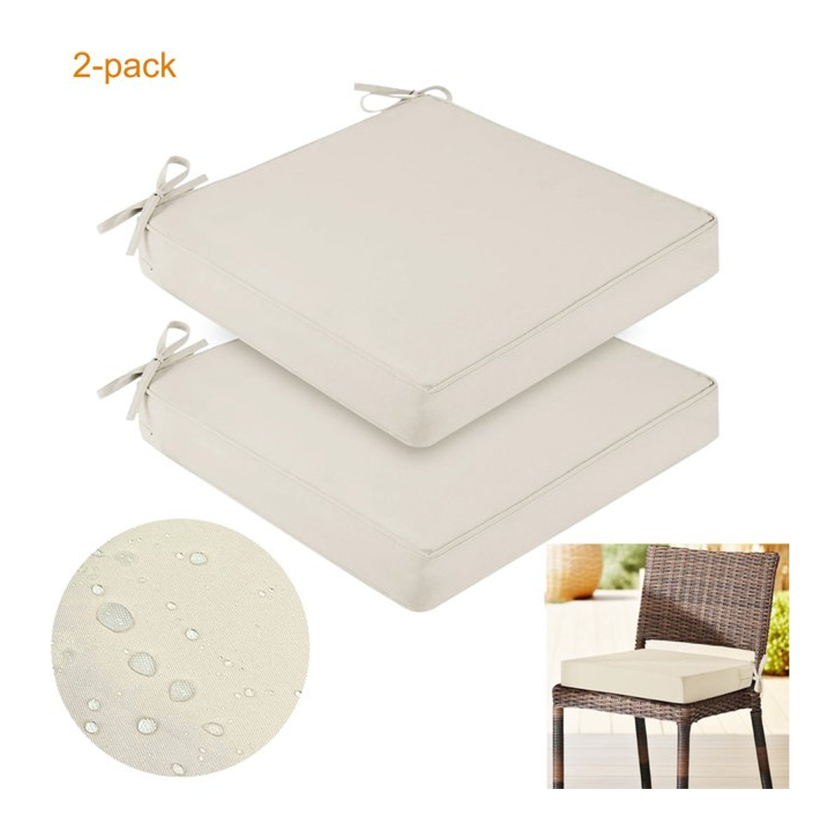 Wasserdichtes Outdoor-Sitzkissen in Quadratisch und Uni, hochelastisches Schaumstoff-Stuhlkissen für Terrassenmöbel mit abnehmbarem Bezug in Blau oder Beige - Bild 1