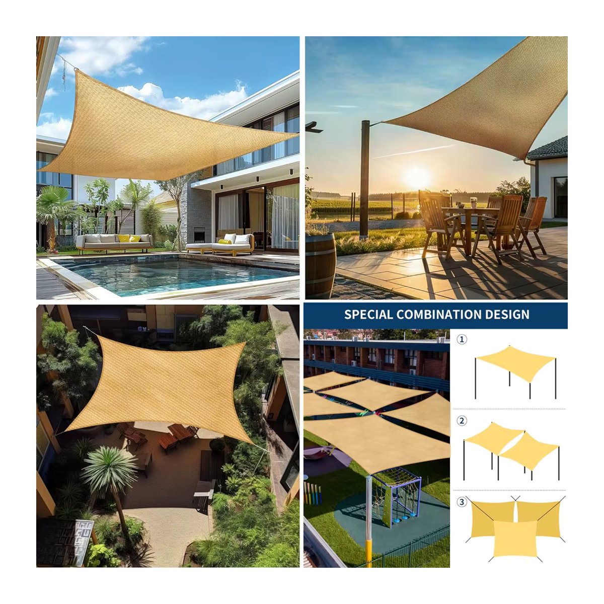 Wasserdichtes quadratisches Sonnensegel mit 98 % UV-Schutz als Markise für Garten und Camping - Bild 5