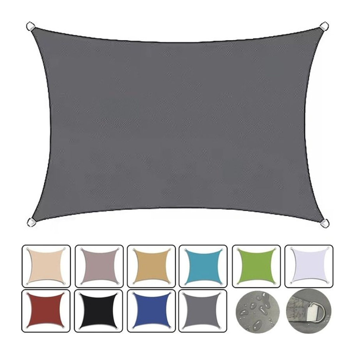 Wasserdichtes rechteckiges Sonnensegel aus Polyester in Grau oder Beige für Balkon und Camping - Bild 1