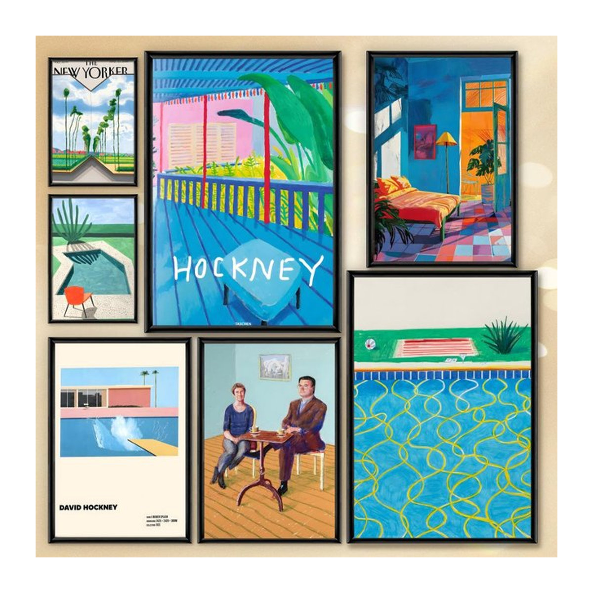Wasserdichtes selbstklebendes Poster von David Hockney mit Anime- und Landschaftsmotiven in mehrfarbig und schwarz, rechteckiges Papier für die Wandmontage im Hochformat - Bild 1