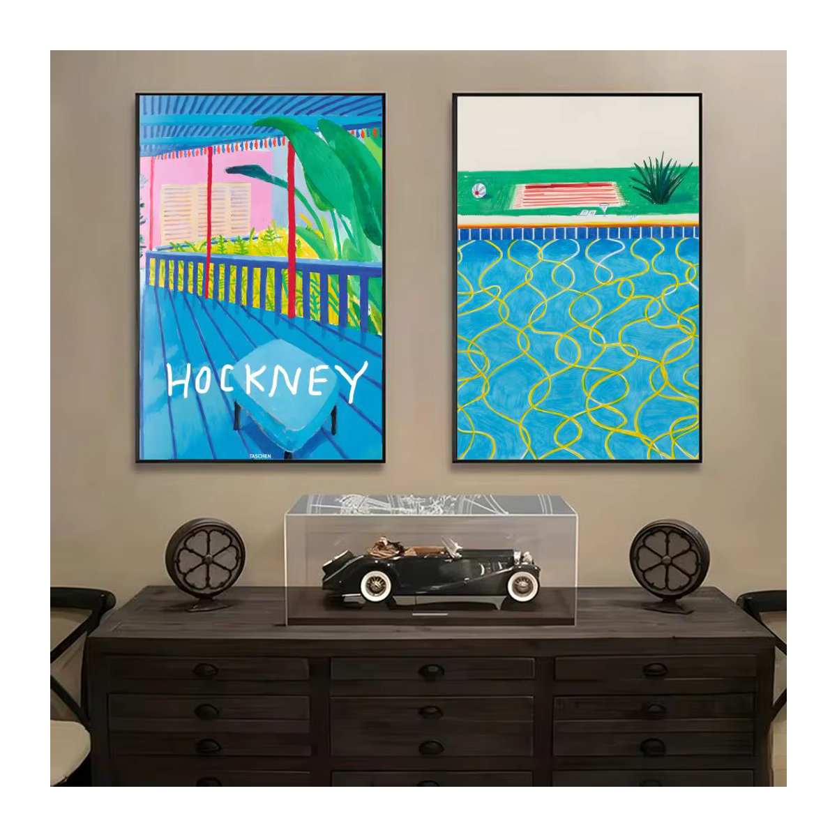 Wasserdichtes selbstklebendes Poster von David Hockney mit Anime- und Landschaftsmotiven in mehrfarbig und schwarz, rechteckiges Papier für die Wandmontage im Hochformat - Bild 3