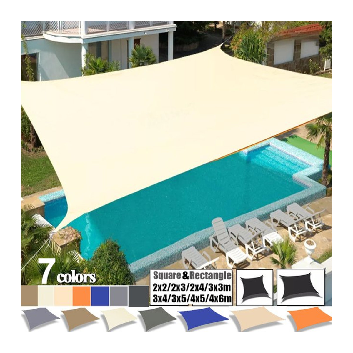 Wasserdichtes Sonnenschutzsegel für Garten und Terrasse als UV-Block Baldachin in quadratischer und rechteckiger Form - Bild 1
