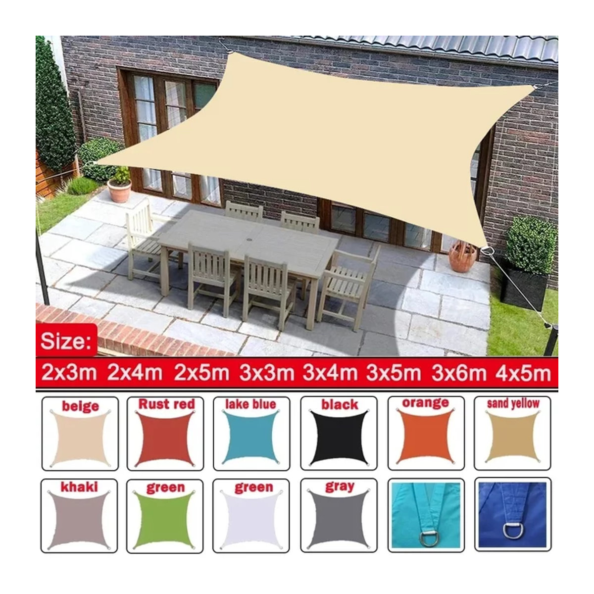 Wasserdichtes Sonnensegel als Markise für Garten, Terrasse, Strand und Camping - Bild 1