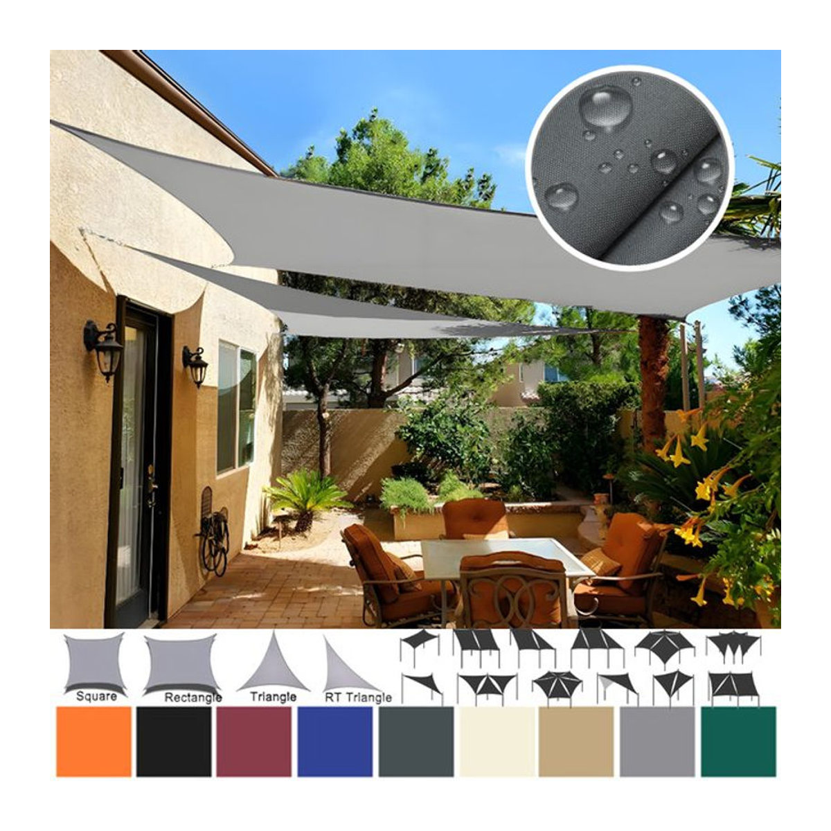 Wasserdichtes Sonnensegel aus Polyester in Beige oder Grau, B/T/H: 200 x 200 x 200 cm - Bild 1