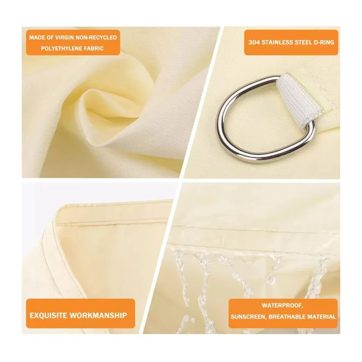 Wasserdichtes Sonnensegel aus Polyester in Beige oder Grau, B/T/H: 200 x 200 x 200 cm - Bild 4
