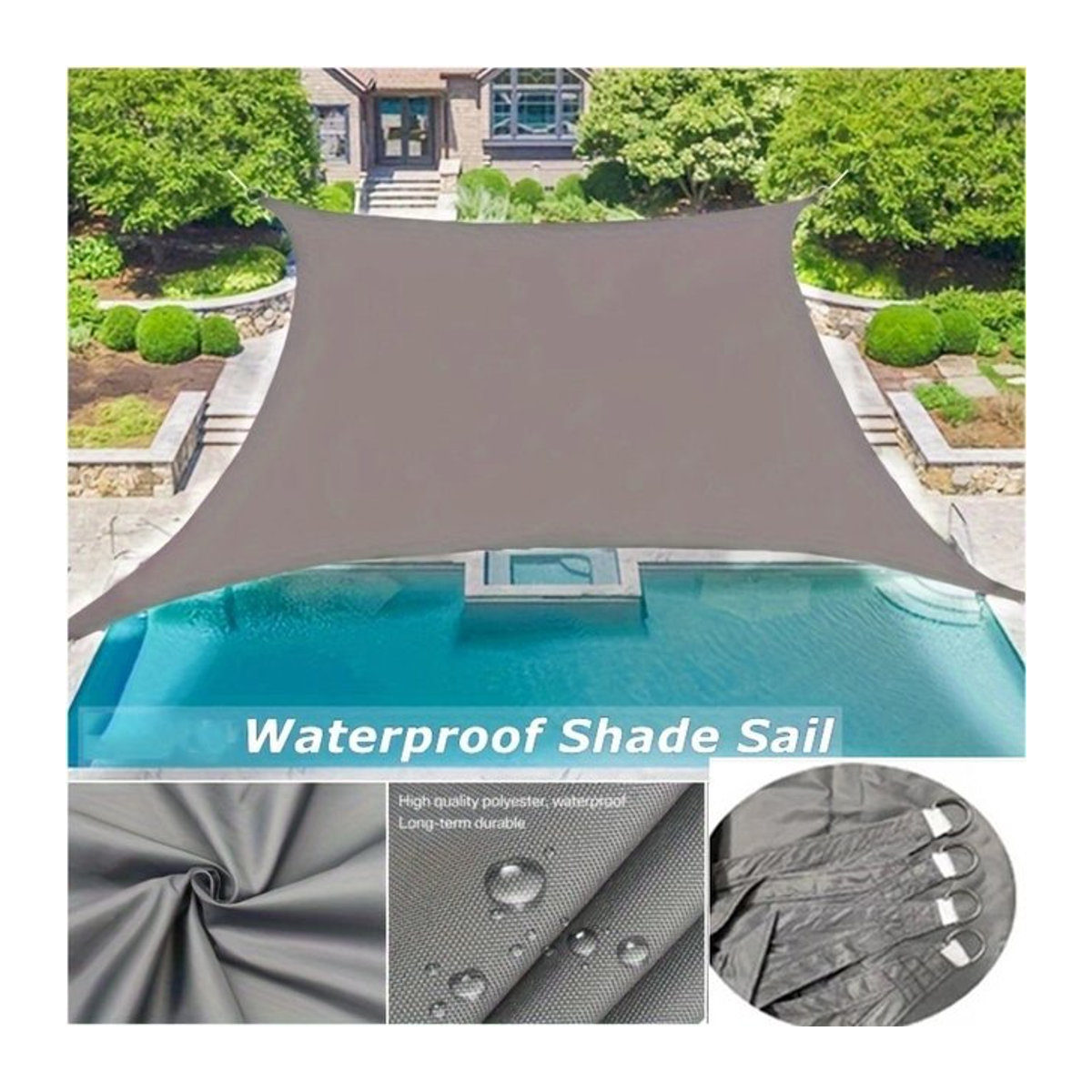 Wasserdichtes Sonnensegel in Grau mit 98 % UV-Schutz für Terrasse, Garten und Carport - Bild 1