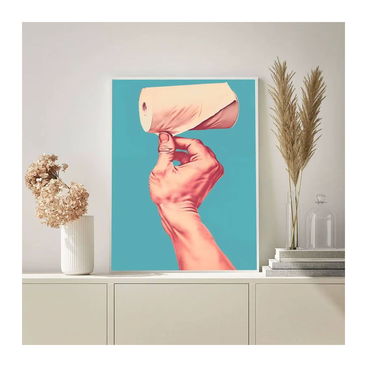 Wasserfester Wandaufkleber Mona Lisa mit Perlen und Toilettenpapier als lustige Badezimmer-Dekoration, mehrfarbig und rechteckig - Bild 7