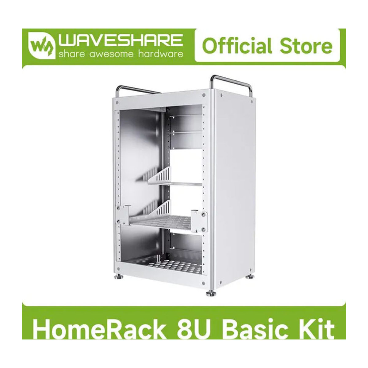 Waveshare HomeRack 8U Serverschrank Basis-Kit, 10 Zoll Vollaluminium-Rack in Silber, minimalistisches Design - Bild 1
