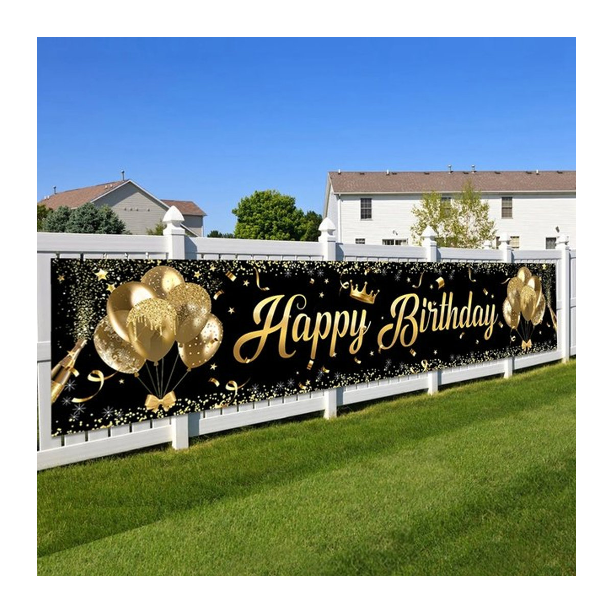 Wayfun Alles Gute zum Geburtstag Banner Dekoration in Schwarz mit Buchstaben und Wimpeln - Bild 1
