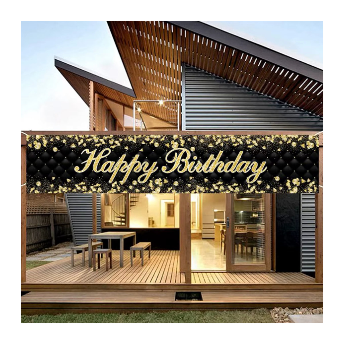 Wayfun Alles Gute zum Geburtstag Banner Dekoration in Schwarz mit Buchstaben und Wimpeln - Bild 3