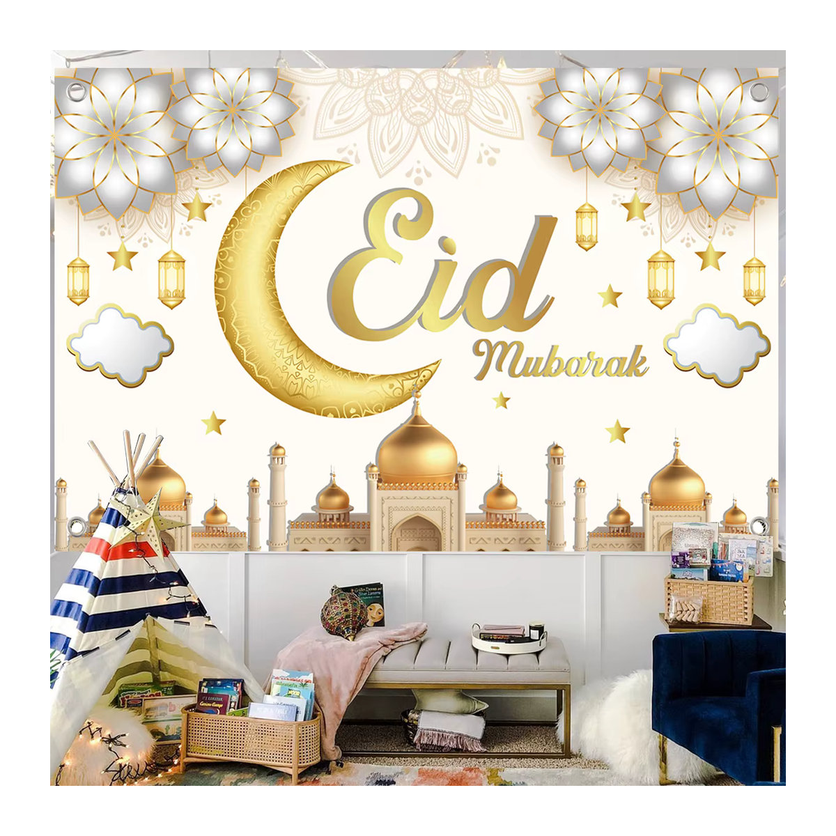 Wayfun Ramadan und Eid al Fitr Dekoration Hintergrund in Beige mit orientalischem geometrischem Design - Bild 2