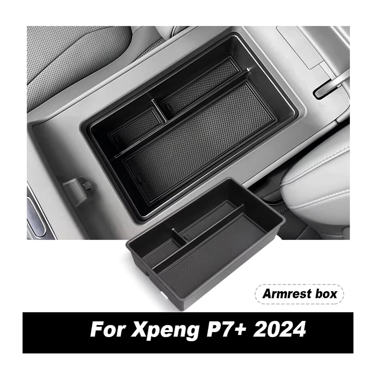 WayModGarge Aufbewahrungsbox für Xpeng P7+ 2024, Organizer für Armaturenbrett und Getränkehalter, Schwarz, TPE - Bild 2